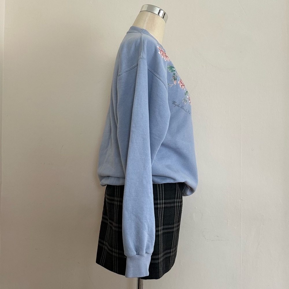 Vintage Sweatshirt Grandmacore 90s Crewneck Pullover Size M Blue Floral Birds - Picture 3 of 7